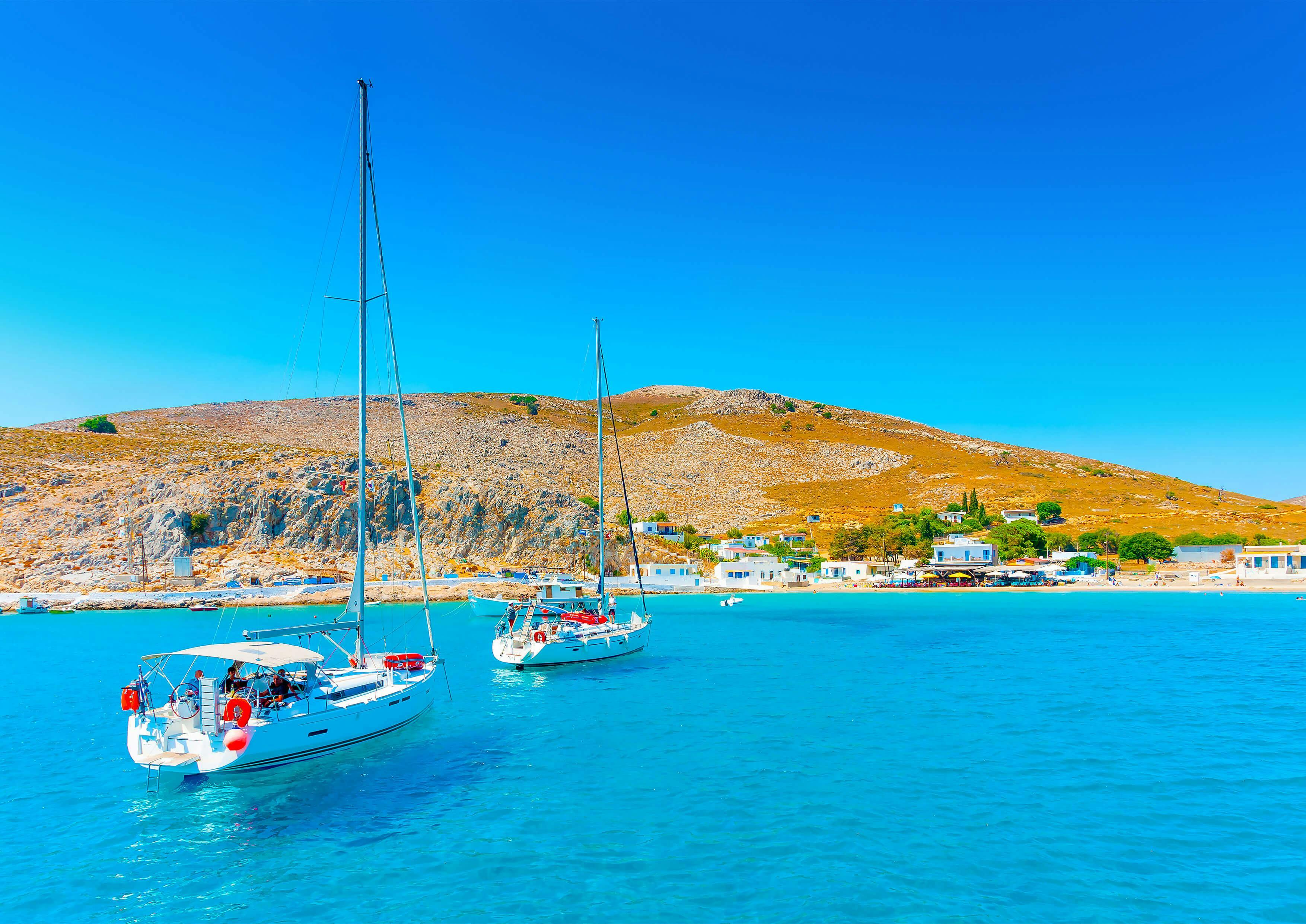 sailing boats anchored off Dodecanese