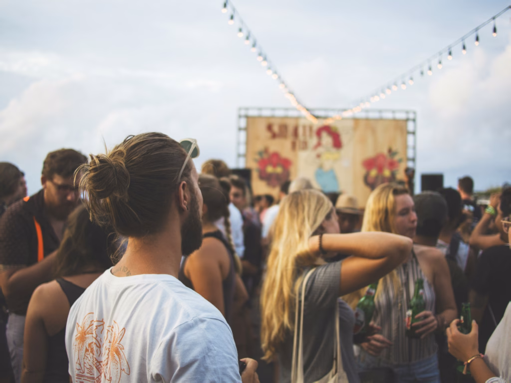 Crowd dancing at festival on Pag island