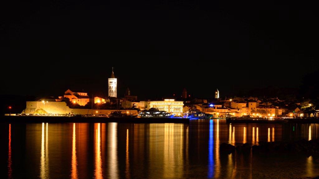 Night panoramo of Rab island in Croatia